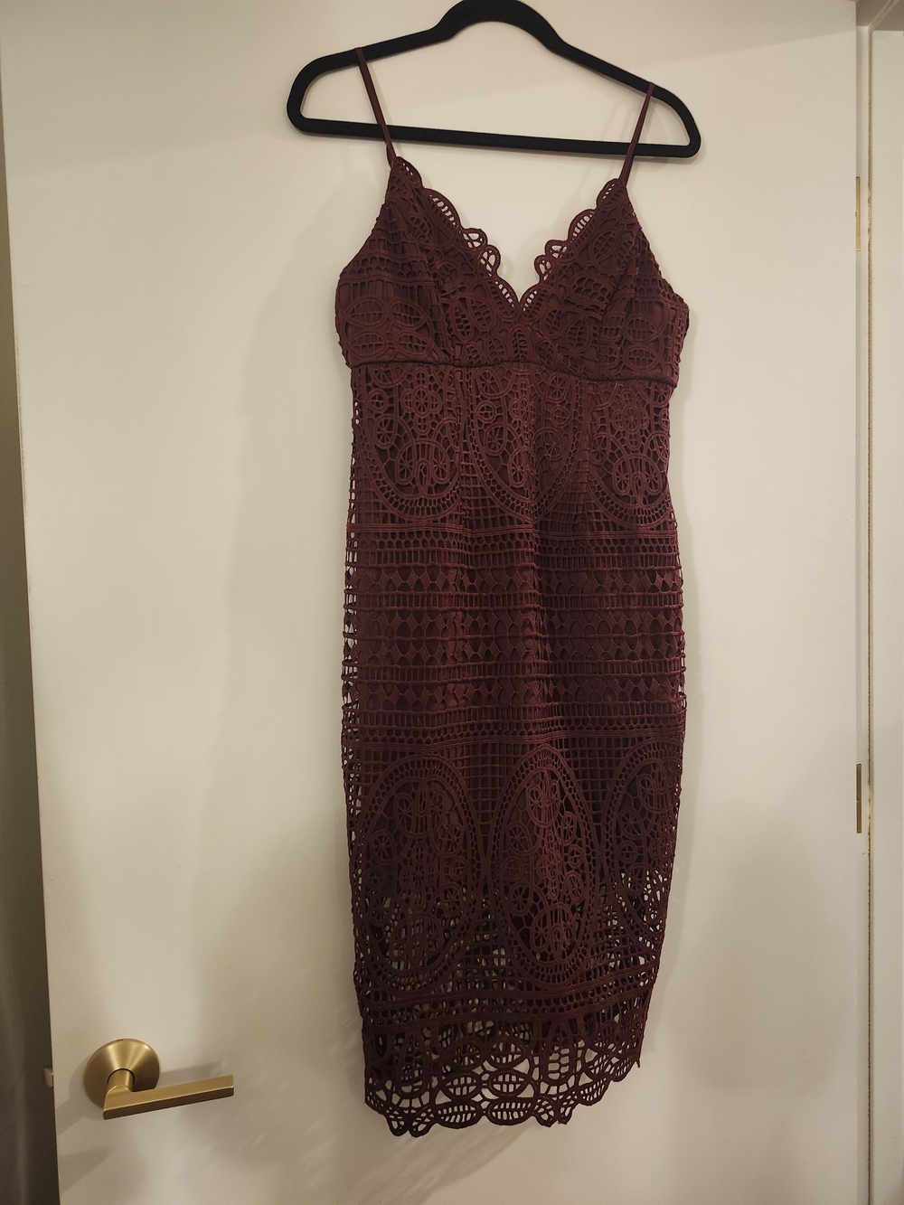 Bardot Burgundy Crochet Midi Slip Dress